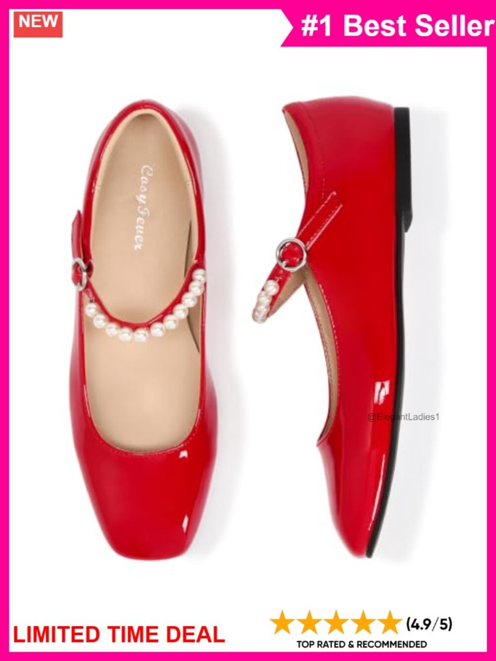 Pearl Strap Mary Jane Flats Faux Leather Square Toe Wedding Party